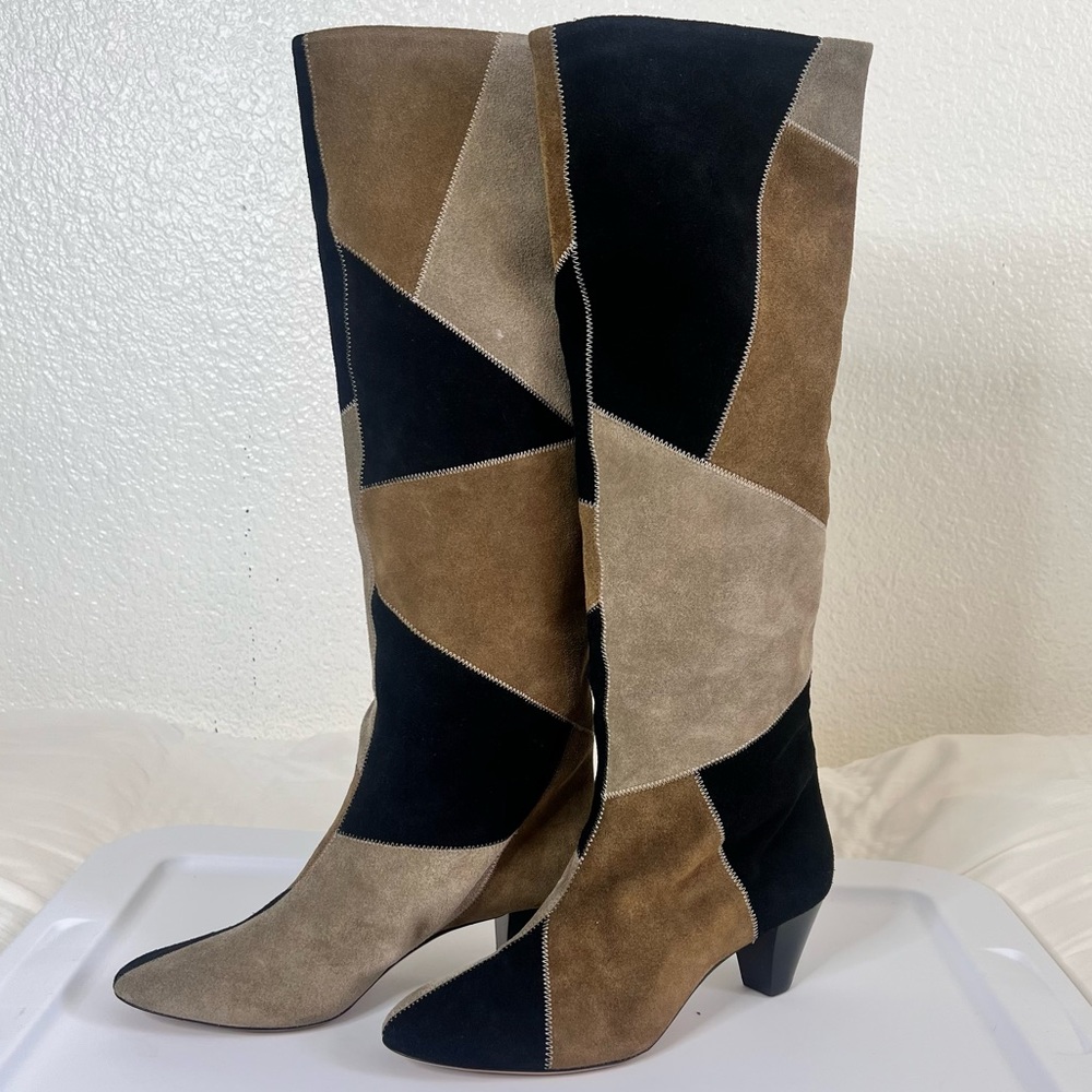 Isabel Marant Étoile Top Stitch Patchwork Suede Boots Black Brown Tan EU 39